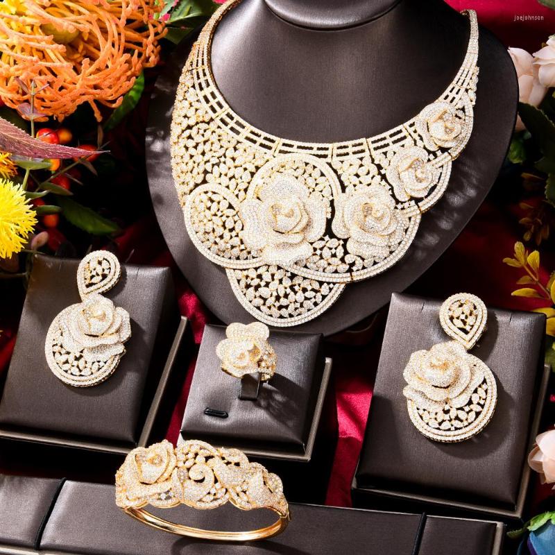 

Necklace Earrings Set KellyBola Ethiopian Gorgeous Full Zirconia Jewelry For Women Wedding Party Fine Bracelets Rings Nobleman, Picture shown