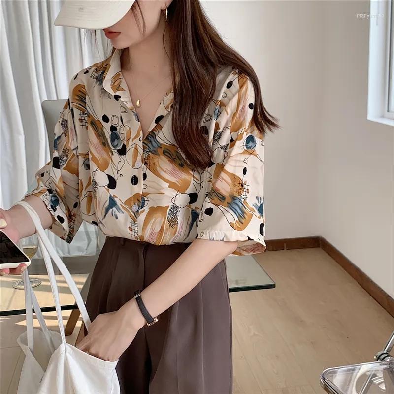 

Women' Blouses Vintage Print Chiffon Short Sleeve T-Shirt Women Clothing Beautiful Blouse Loose Urbane Casual Aesthetic Summer Top 2023, Blue