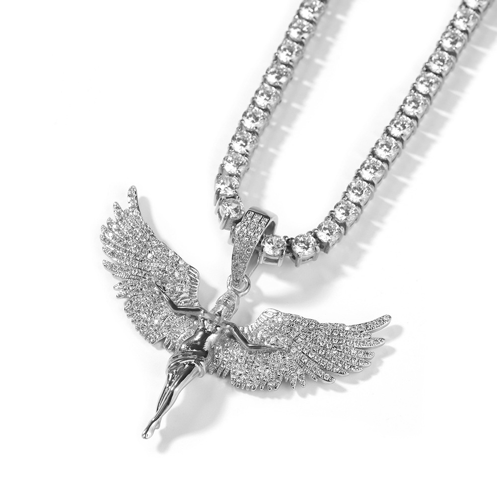 

Fashion Necklace Gift Gold Plated Full CZ Flying Angle Pendant Necklace for Men Women with 3mm 24inch Rope chain