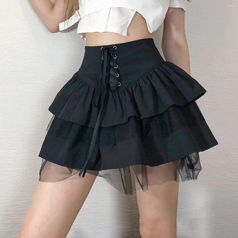 

Skirts Dark Academia Black Skirt Women Acubi Preppy Gothic Girls Streetwear Vintage Sexy Mini High Waist Tulle Fairy Grunge Summer