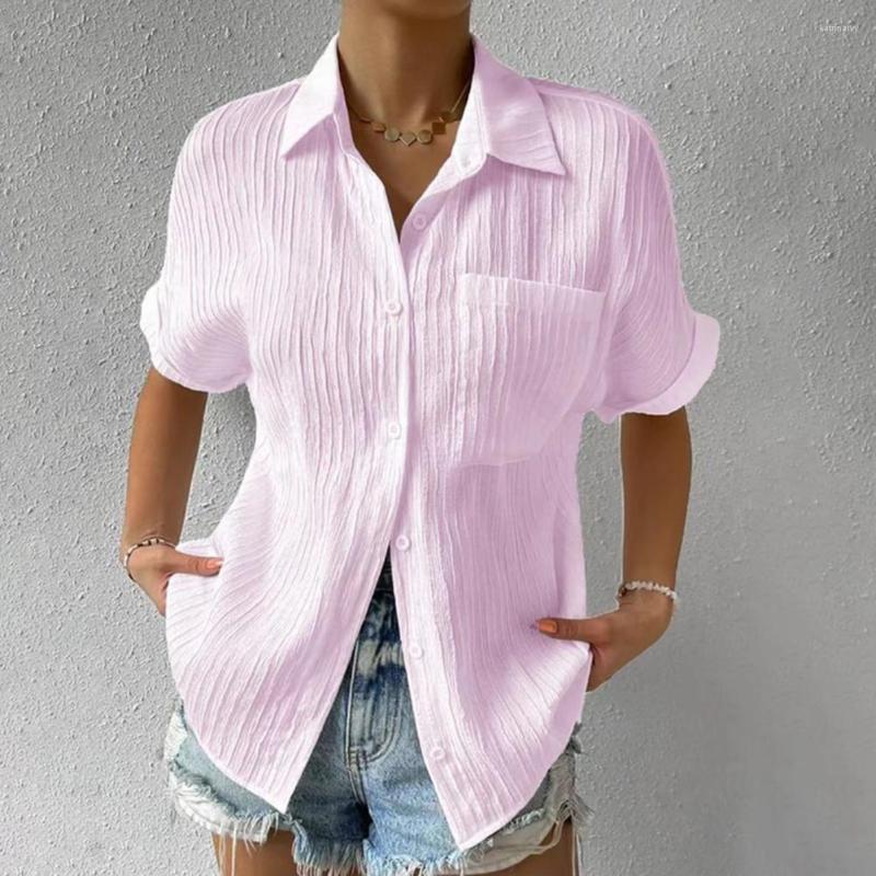 

Women's Blouses Summer Shirt Short Sleeves Women T-Shirts Turndown Collar Casual, Blue