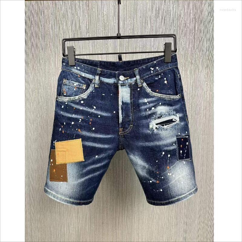 

Men's Jeans Fashion Men's Denim Fabric Shorts Trendy Casual Slim Fitting Moto&Biker High Street Hole Spray Painted D10-1