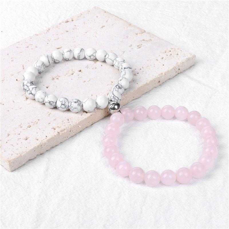 

Natural Stone Beads Bracelet Lava Volcanic Rock Couple Magnetic Snap Retro Easy Matching