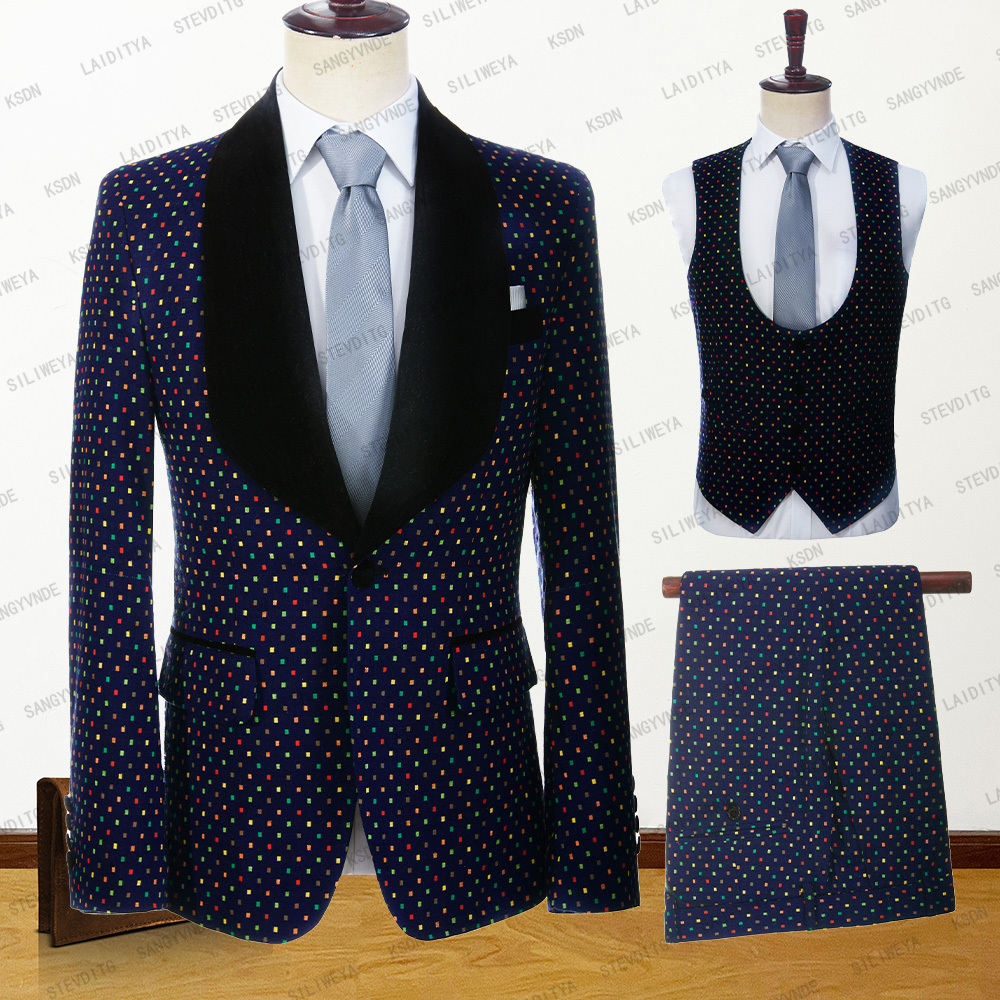 

Men's Suits Blazers Fashion Summer Men's Casual Business Suit Dark Blue Linen Black Lapel Colourful Check Male 3 Pcs Set Blazers Pants Vest 230509, Wm-s028-3