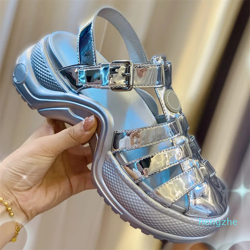 

2023 platform sandals Womens Designer Sandals Show Style Soft Patent Leather Breathable sandal Design Increase Leisure Resort, Green