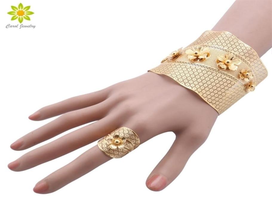 

Bangle Fashion African Chain With Ring Nigerian Wedding Jewelry Gift Moroccan Arabic Gold Color Bracelet Jewellery 2211092205356