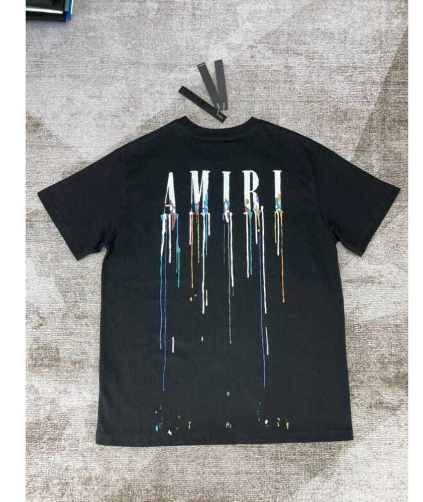 

Designer Fashion Clothing Tees Tshirt Amiiri 2023 Summer New Colored Pattern Printed Round Neck Short Sleeve T-shirt Men Luxury Streetwear, Black