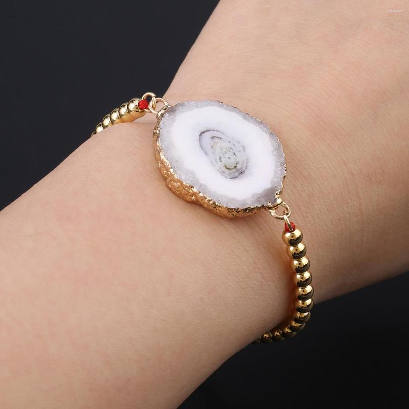 

Link Bracelets Natural Agate Slice Connector Bracelet Hand Woven Rope Chain Adjustable Bangle Crystal Druzy Charms Reiki Jewelry