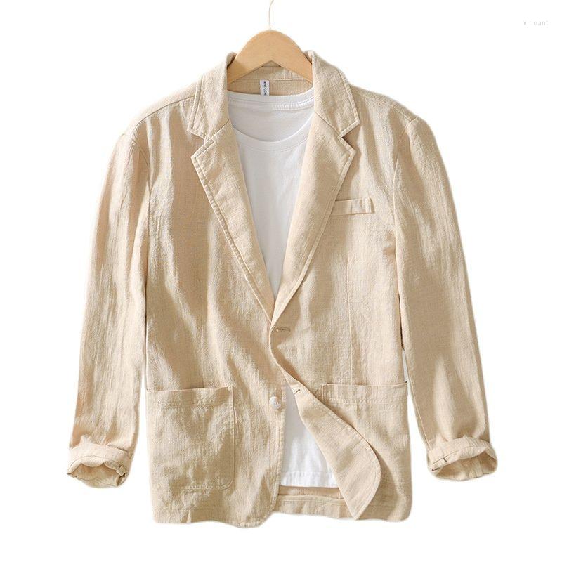 

Men's Suits Mens Casual Cotton Linen Blazer Coat 2023 Brand Thin Breathable Safari Fashion Solid Color Streetwear Clothing, White