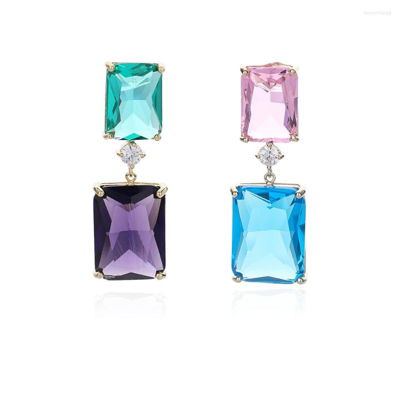 

Dangle Earrings Multicolor Cubic Zircon CZ Square Drop Earring For Bride Women Girl Birthday Party Jewelry CE11058