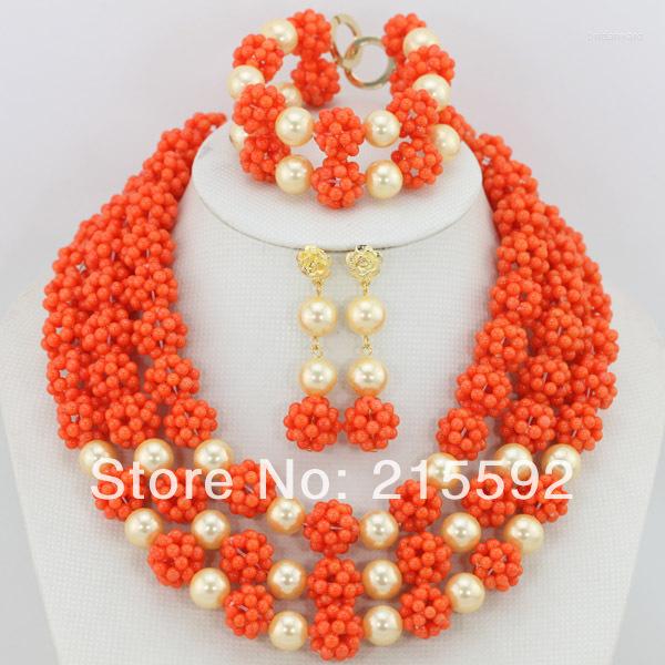 

Necklace Earrings Set African Coral Beads For Wedding Jewelry Pink Fashion Bridal Wholesale CJ111, Picture shown
