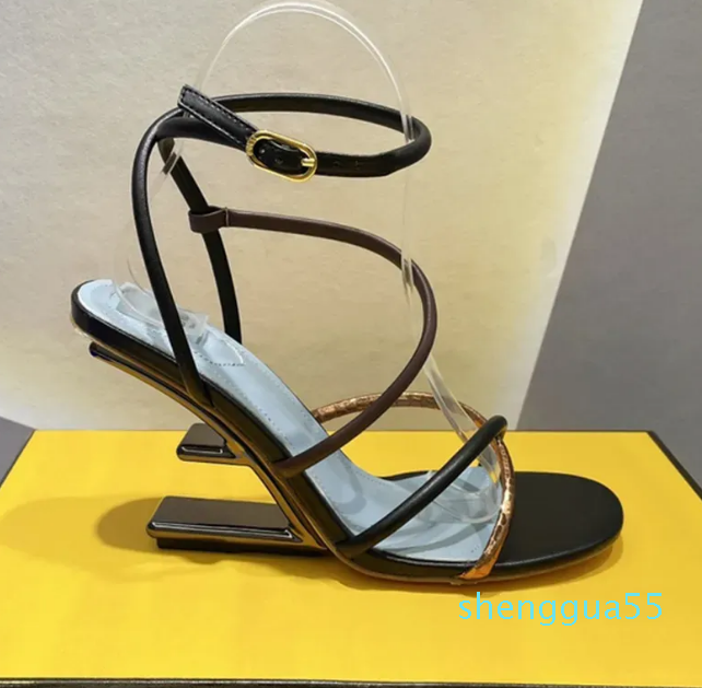 

sandals for womens Genuine leather Narrow Band dress shoes fashion Color 9.5CM high heeled open toes women, Black