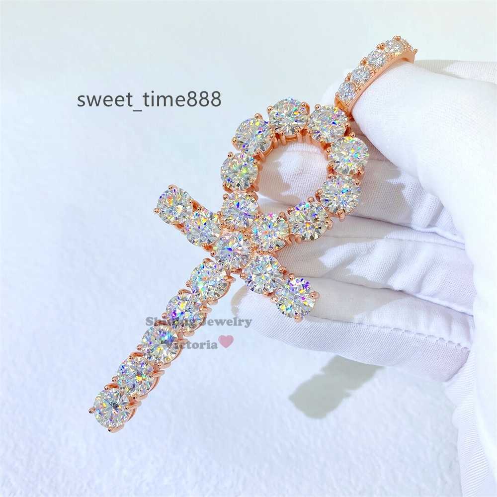

rose gold over sterling silver 925 6mm 8mm GRA ankh cross pendant moissanite