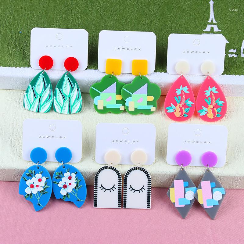 

Dangle Earrings Korean Colorful Geometric Acrylic Resin Simple Round Square Triangle Drop For Women Girl Party Jewelry