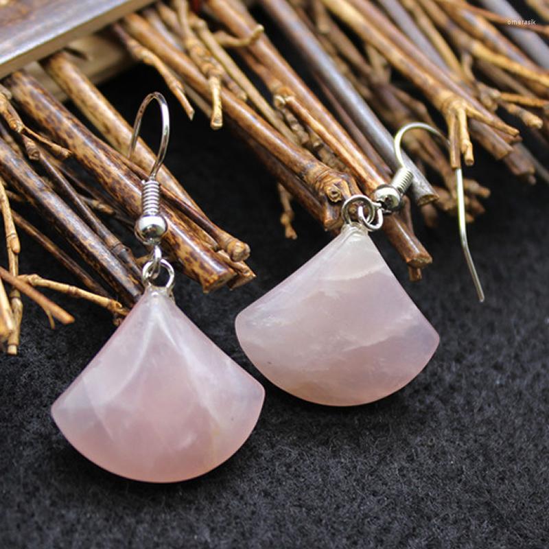 

Dangle Earrings Natural Stone Drop For Women Small Fan Shape Pink Quartz Lapis Obsidian Purple Crystal Earring Jewelry Girls