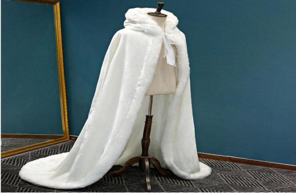 

Red White Hooded Bridal Cape Fur Coat Wedding Bolero Women Winter Jacket Long Wedding Cloaks Accessories for Wedding Party Women W4209662