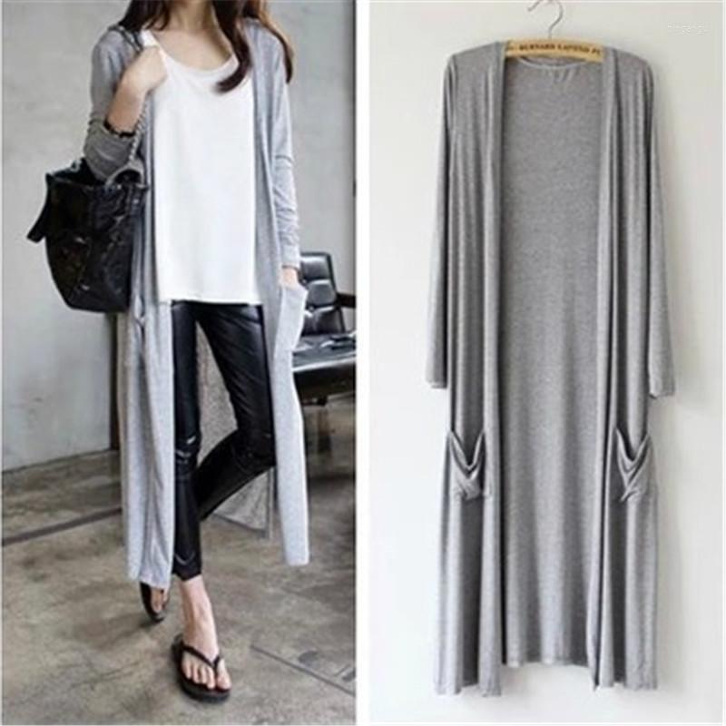 

Women's Knits 2023 Summer Autumn Women Long Cardigan Jacket Casual Pockets Split Modal Cardigans Ladies Sleeve Sun Protection Shirt Coat, Black