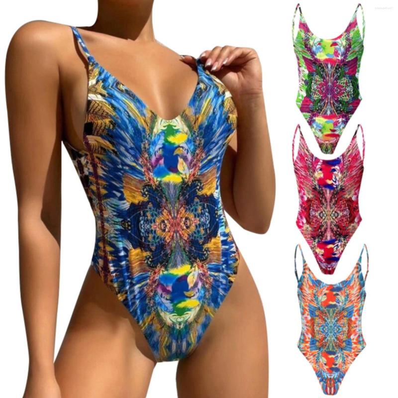 

Women' Swimwear Women' Sexy Jumpsuits Print Swimsuit Strapless Backless Beach