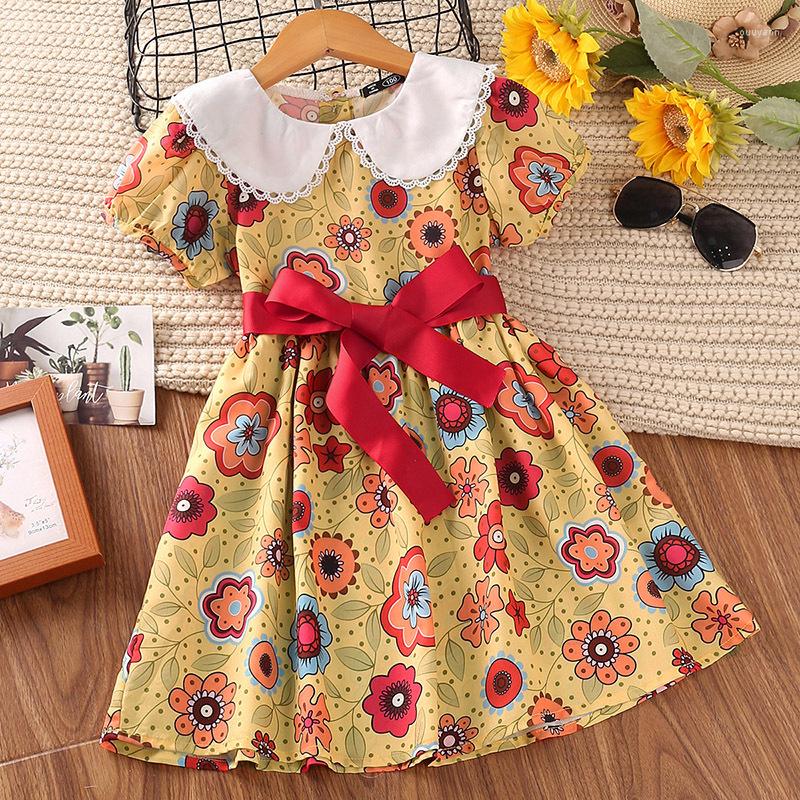 

Girl Dresses Children's Dress 2023 Summer Kids Party For Girls Casual Princess Toddler Clothes Sets 2 3 4 5 6 Year Print, Yellow