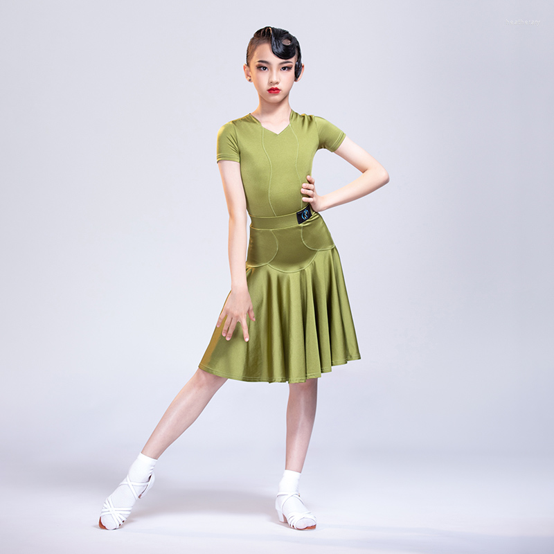 

Stage Wear Kids Girls Standard Latin Competition Dress Short Sleeve Summer Latino Dance Peformance Costumes Cha Samba G7061, 001