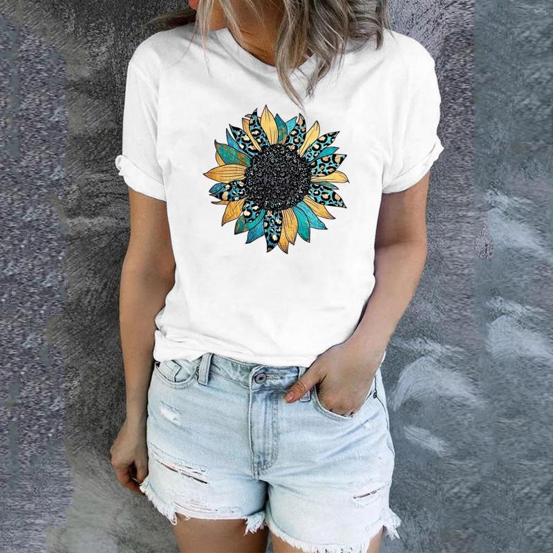 

Women's Blouses Summer Sunflower Print Shirt Vintage Graphic Short Sleeve Tops Kawaii Casual Round Neck T Women Cartoon Top Tee Female, Yellow