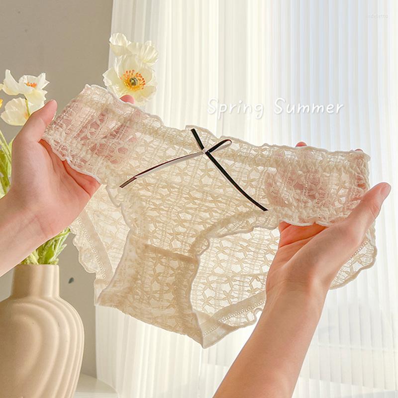 

Women's Panties Summer Mesh Briefs Women Hollow Out Thin Breathable Underwear Japanese Girls Sweet Underpants Female Mid-waist Lingerie, Black