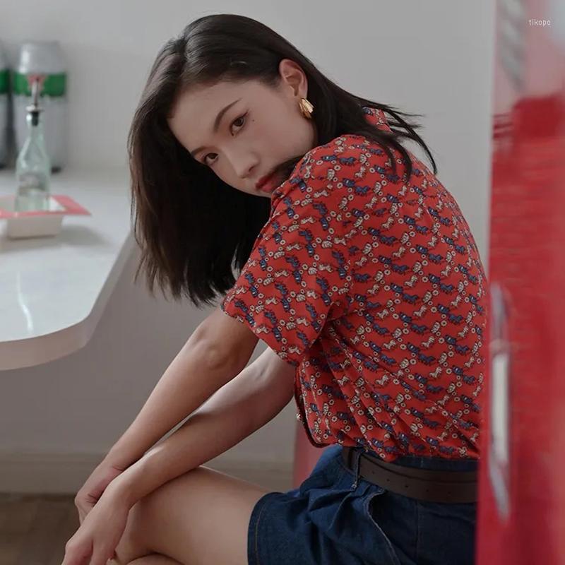 

Women's Blouses Cartoon Print Short Sleeve T-Shirt Beautiful Women's 2023 Summer Elegant Korean Fashion Loose Casual Top, Red