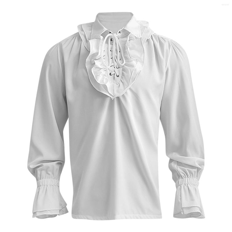 

Men' Casual Shirts Mens Renaissance Costume Ruffled Long Sleeve Lace Up Medieval Steampunk Pirate Shirt Cosplay Prince Drama Stage Tops, White