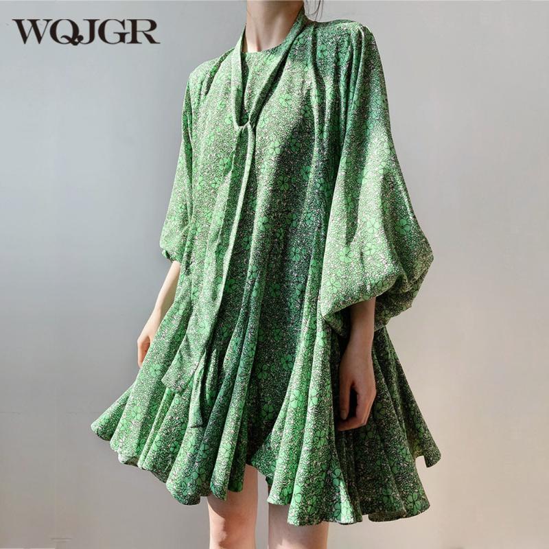 

Casual Dresses WQJGR Summer Design Dress Women Floral Printing Lantern Sleeve O Neck Pink Loose Waist Party, Black