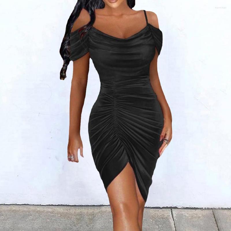 

Casual Dresses Mini Dress Adjustable Sling Slim Fit Skin-Touch Women Shirring Skinny Evening Dinner, Black