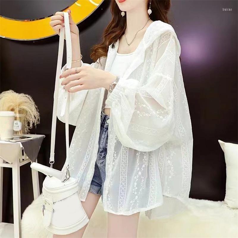 

Women's Jackets Women Beach Coat Summer Thin Breathable All-match Casual Sun-proof Floral Trendy Cozy Loose Vintage Female Simple Lady Coats, White