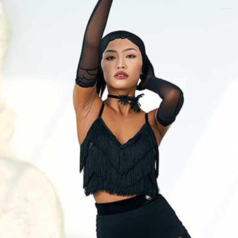 

Stage Wear Tassel And Sleeveless Design Female Latin Dance Tops Women Performance Dress Samba Rumba Dancewear NY01 DZN001, Black