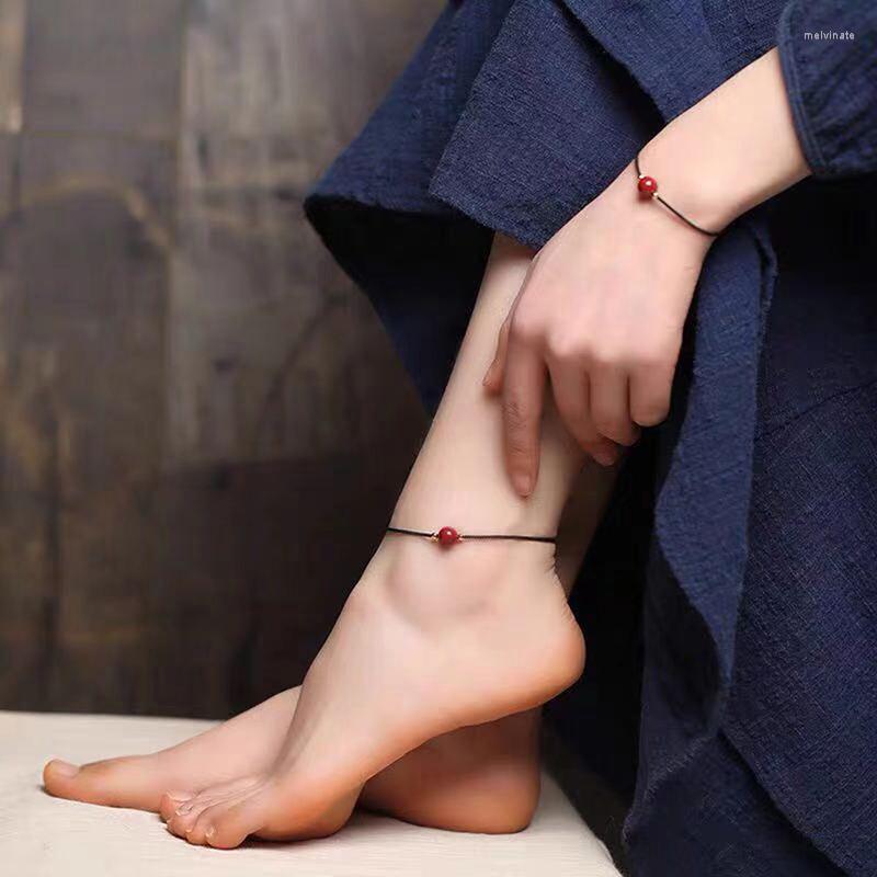 

Bangle Good Luck Red Rope Anklets Women Men Cinnabar Handmade Bracelets Punk Jewelry