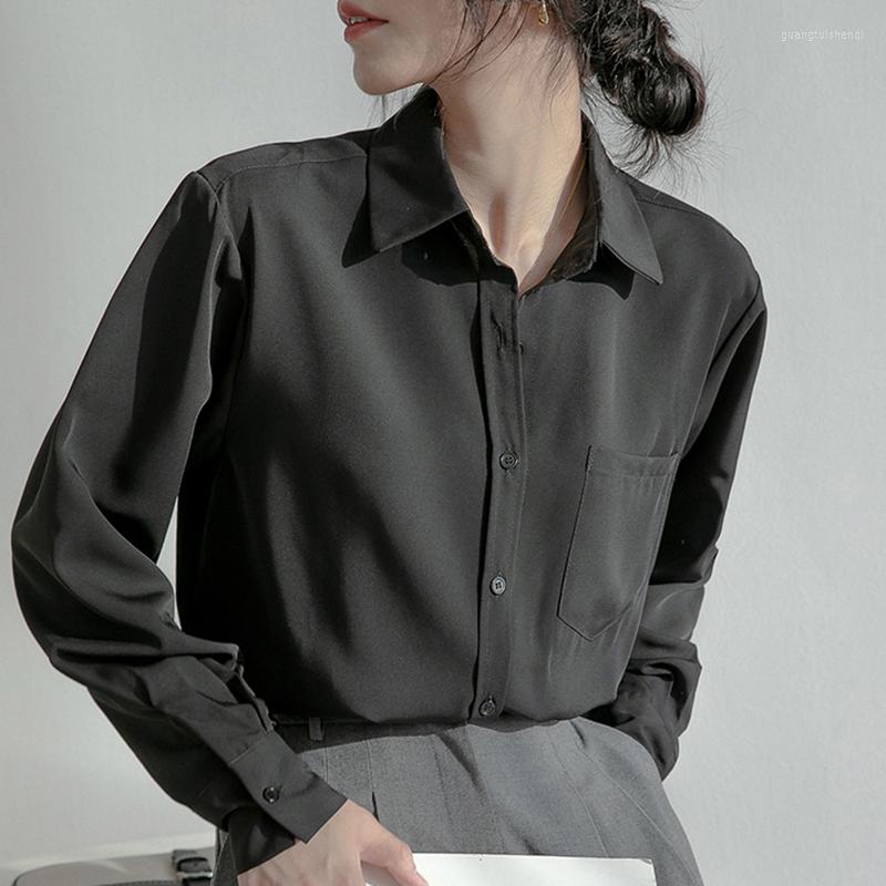 

Women' Blouses Pockets Vintage Shirt Women Chiffon Blouse Female Loose Long Sleeve Ladies Tops Casual Clothes Blusas Mujer De Moda 2023, Blue