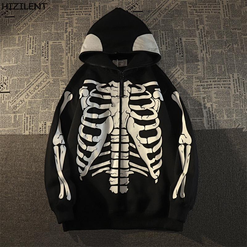 

Women's Hoodies & Sweatshirts 2023 Y2k Vintage Goth Oversized Hoodie Autumn And Winter Street Fashion Skull Print Velvet Loose Long-sleeve W, Black