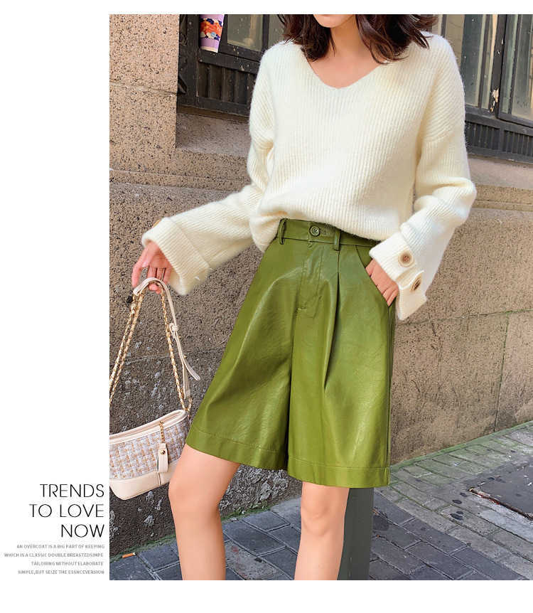 

Women's Shorts Loose Five Points Leather Shorts Women Autumn Winter y2k Streetwear Fashion Casual PU Leather Solid Color High Waisted Shorts AA230508, Black