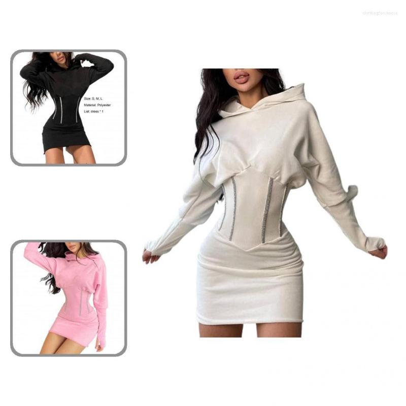

Casual Dresses Terrific Spring Dress Above Knee Hooded Wear-resistant Hoodie Sheath Lady, Pink