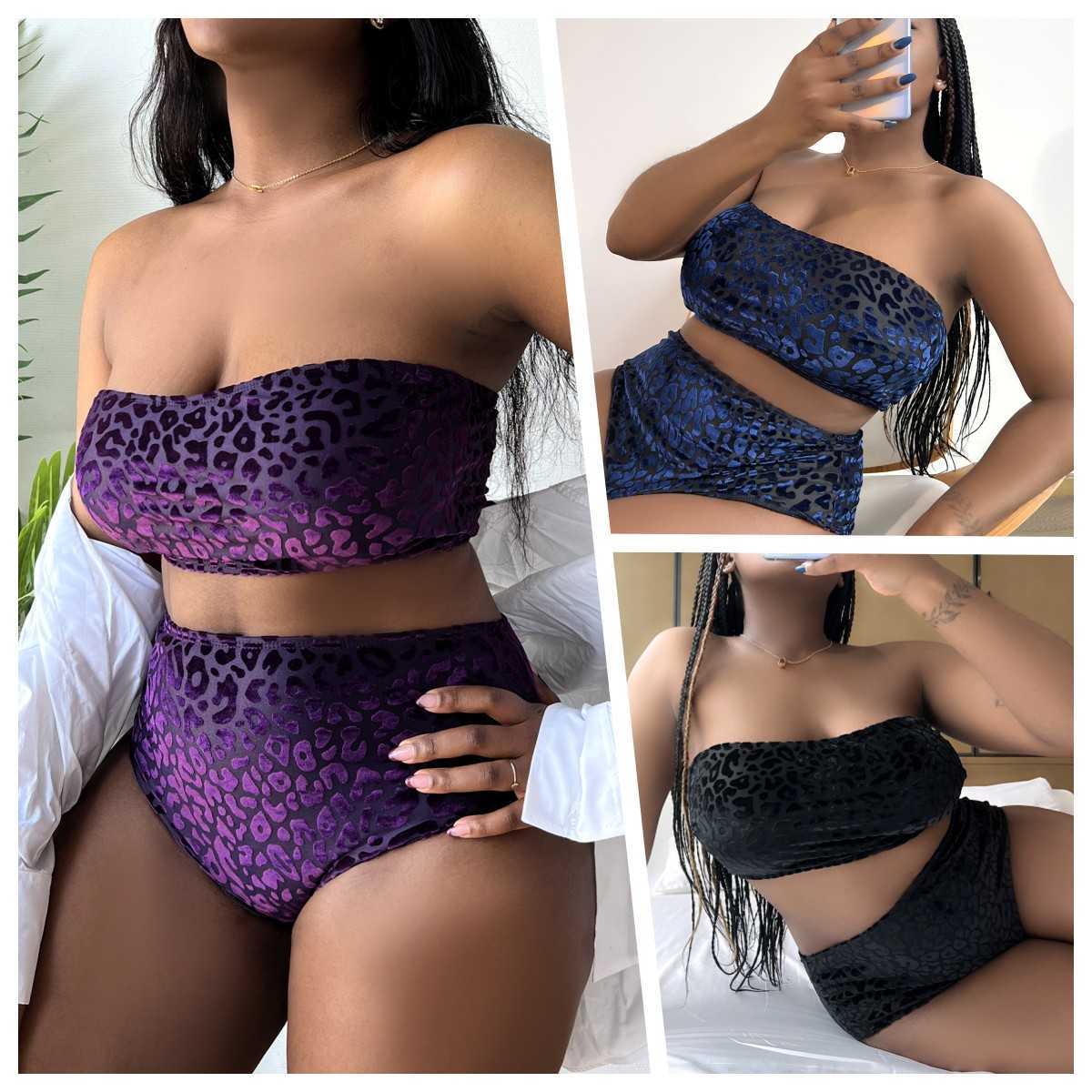 

Women's Plus Size Swimwear Plus Size New Strapless Leopard Bikini Plus Size Large Size Swimwear Women Swimsuit Female Twopieces Bikini set Bather Bathing Z0508