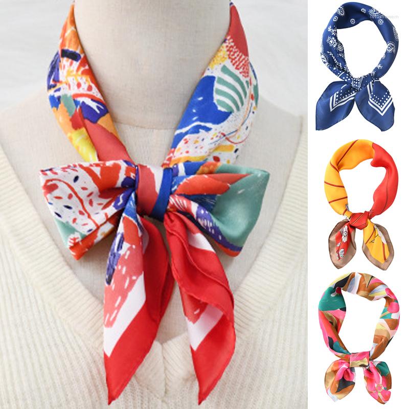 

Scarves 70X70Cm Small Silk Scarf For Women Square Print Wrap Foulard Female Hijab Bandana Handkerchief Skinny Tie Shawls
