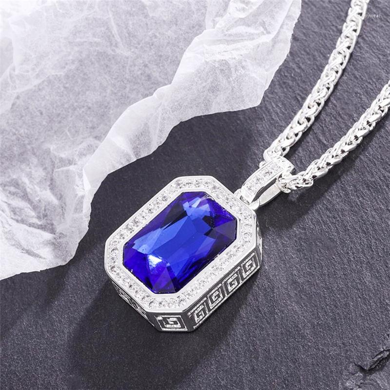 

Pendant Necklaces Sole Memory Shiny Cool Sapphire Square Zircon Silver Color Clavicle Chain Female Necklace SNE619