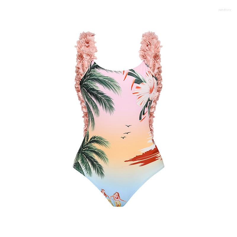 

Women' Swimwear Korean Style Bathing Suit One Piece Women Swimsuit Ladies 2023 Three Flower Bikini Female Print Polyester Sport, Skirt is one size