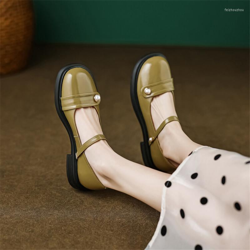 

Dress Shoes 2023 Split Leather Low Heel Mary Jane Spring/summer Woman Chunky Round Toe Women Pumps Handmade, Black