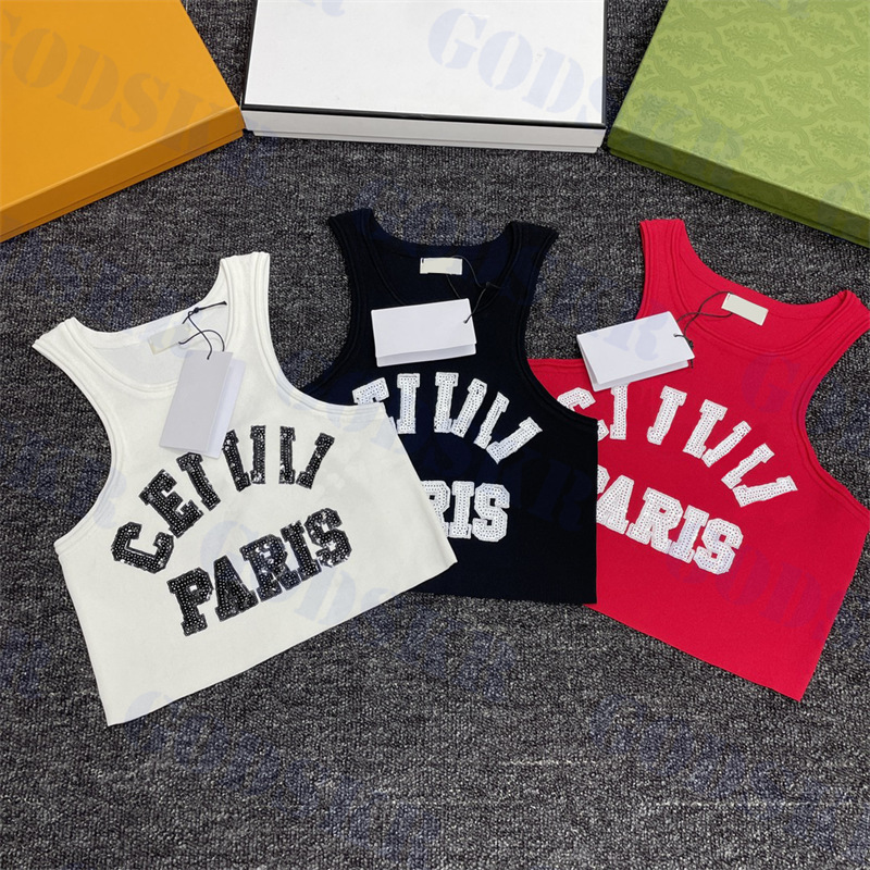 

Sequin Letter Tanks Womens Knitted T Shirt Fashion Shiny Vests Ladies Cropped Tops Three Colors, Pls contact me real pic