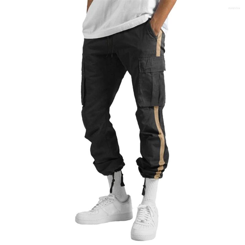 

Men' Pants Men Cargo Striped Contrast Color Multi Pockets Loose Deep Crotch Elastic Waist Full Length Trousers, Short