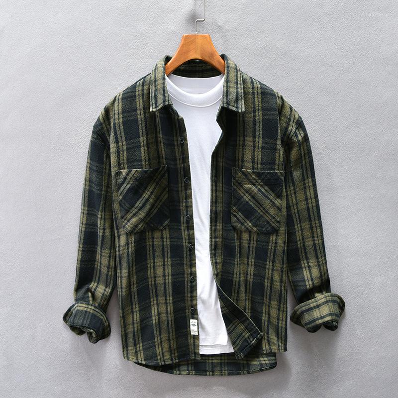 

Men's Casual Shirts Men Clothing 2023 Shirt Men's Senior Sense Spring And Autumn Style Long-sleeved Plaid Tide Brand Retro Cotton Loose, Green