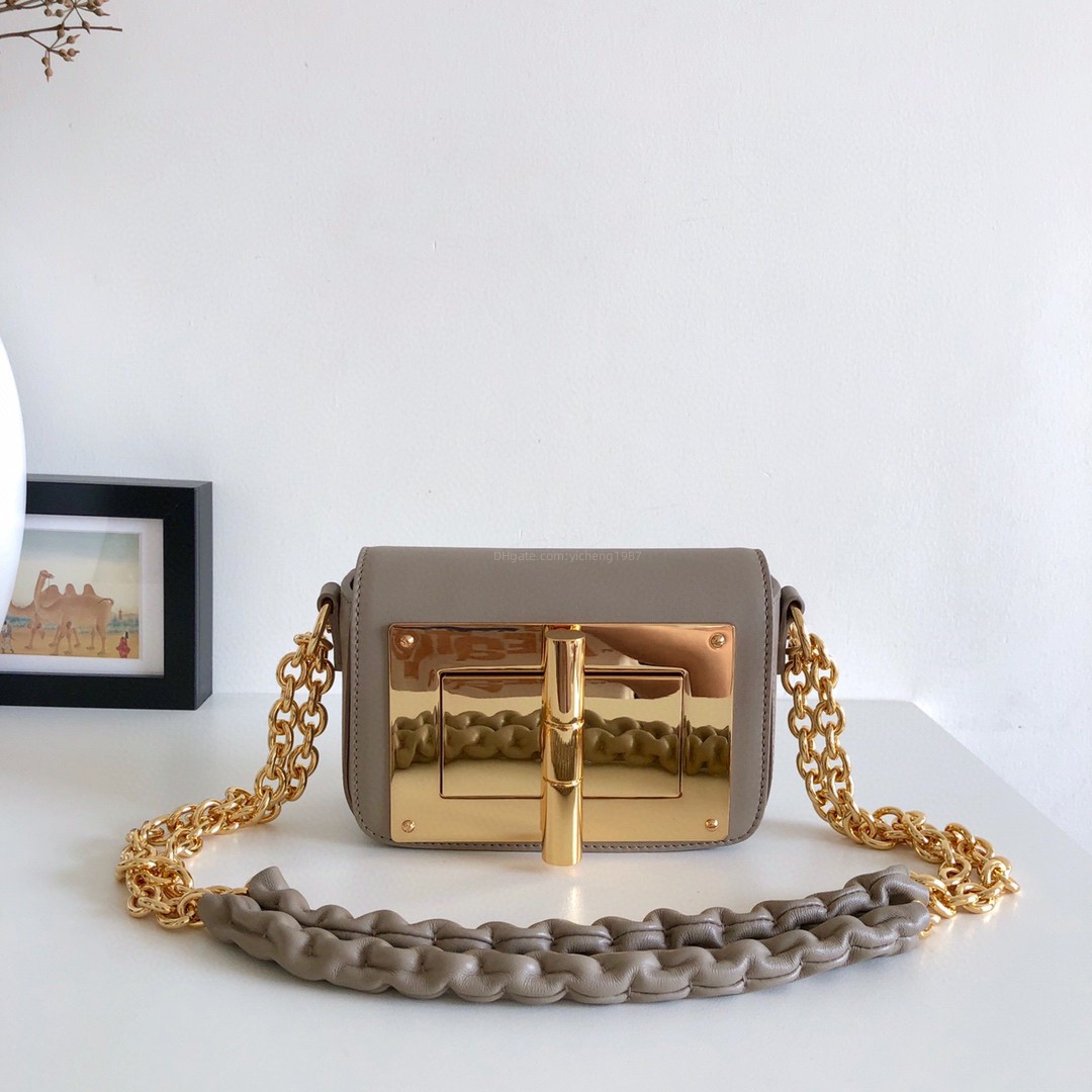 

10A Quality Tf's Women Single Gold thick chain Shoulder Bag Designer Real Cowhide Bags Handbags Lady Fashion Genuine Leather Crossbody Bag 16cm 24cm Free Shipping