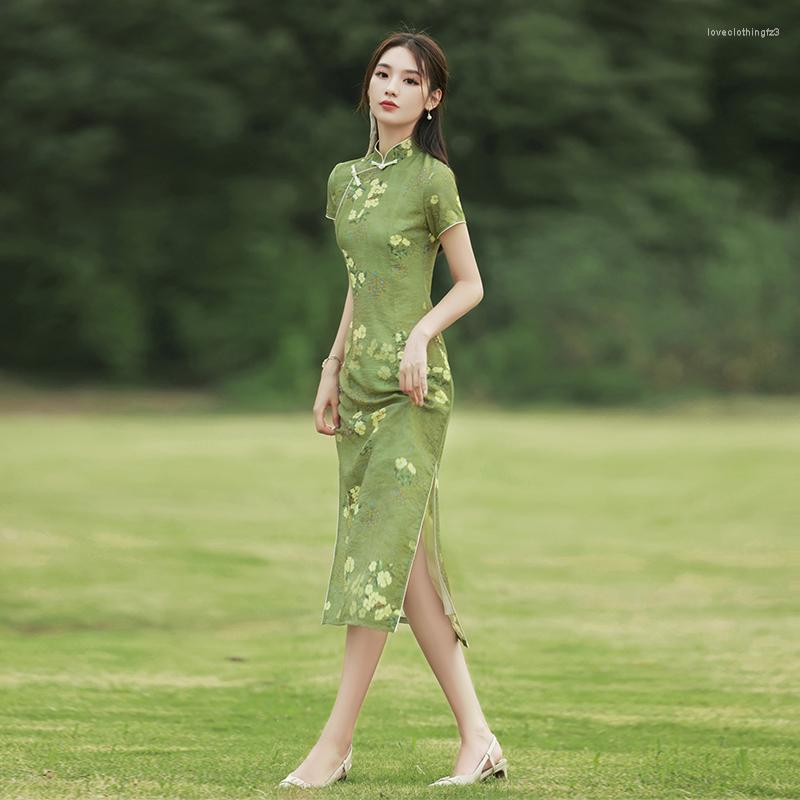 

Casual Dresses Retro Classic Cheongsam Oriental Dress For Women Chinese Style Cosplay Qipao Modern Sexy Traditional Evening Party Gown, Green