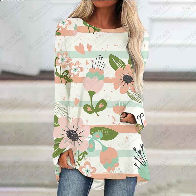 

Casual Dresses 2023 Spring/Summer Women' Dress Colorful Flower 3D Printed Beach Skirt Round Neck Pullover Long Sleeve A-line, Pmm1989wa