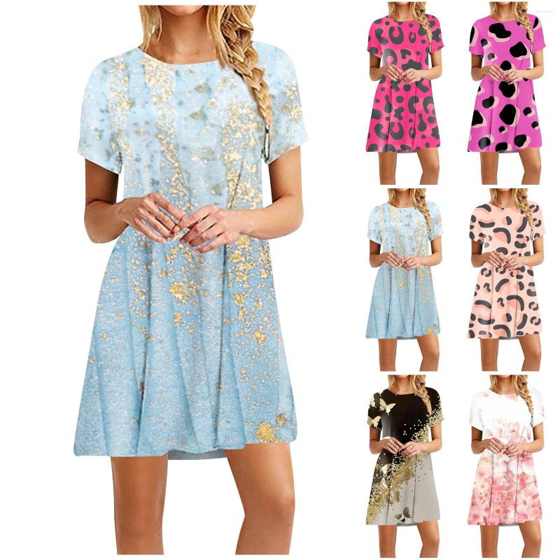 

Casual Dresses Fashion Women' Round Neck Printed Pullover Short Sleeve Loose Dress Fashionable With, Black