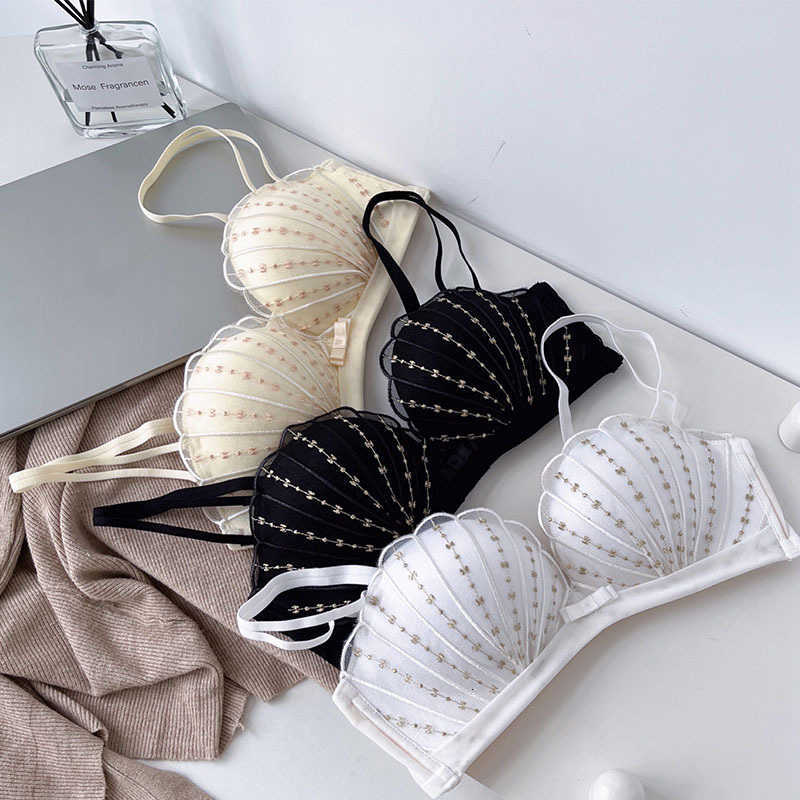 

Women's Bra All-match Retro Pure Desire Underwear Shell Small Chest, Black